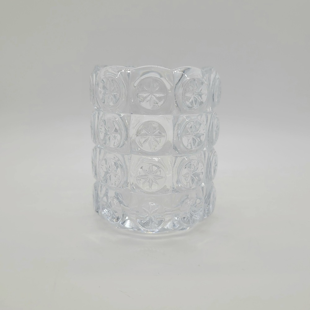 IKEA Flest Moon and Stars Tealight Candle Holder Clear Pressed Glass Votive
